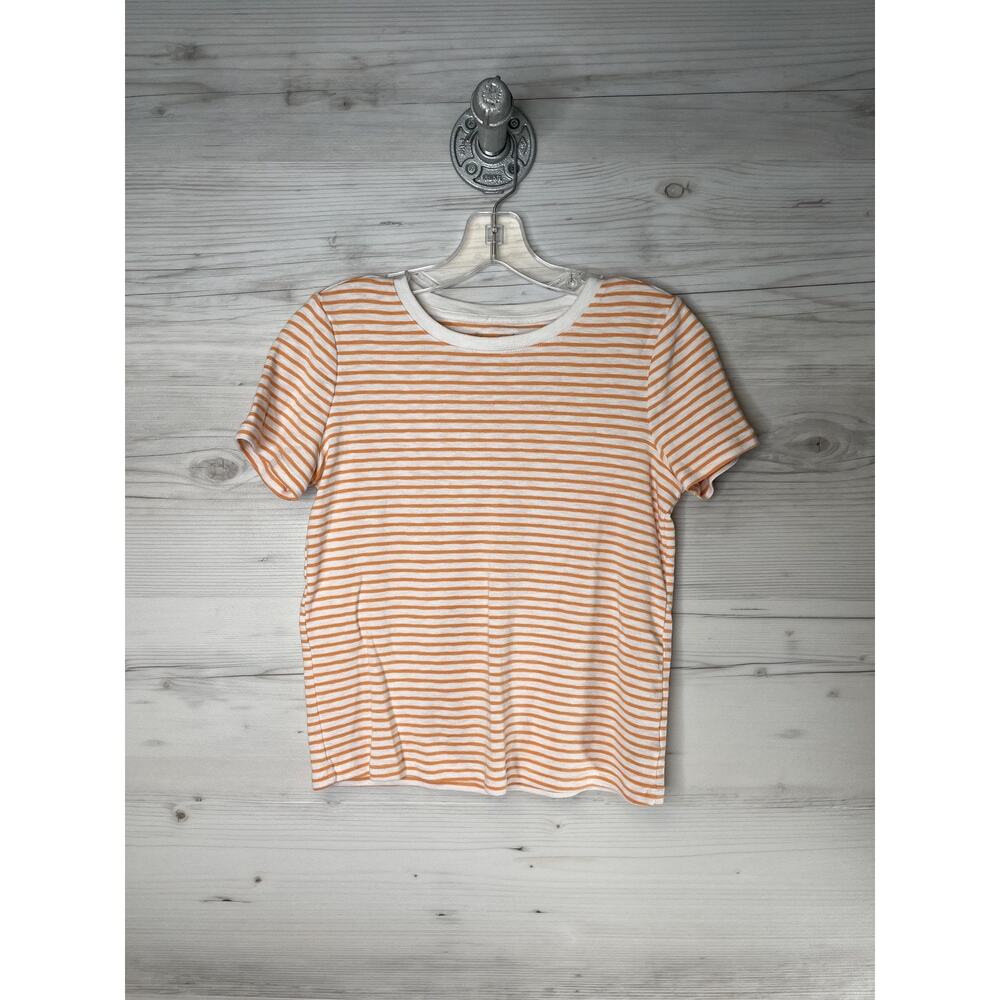 Marled Essentials Shirt Womens Small Orange White Striped‎ Crewneck Short Sleeve